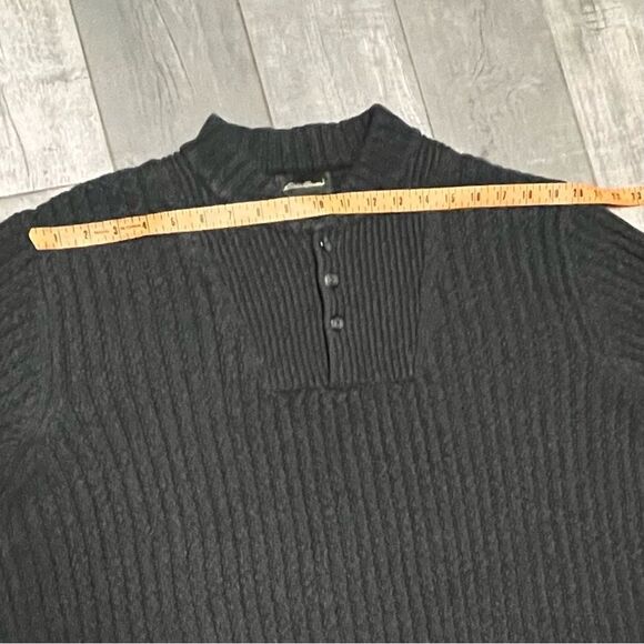 Vtg 80s 90s Eddie Bauer Grandpa Gray 1/4 Button 100% Cotton Oversize Sweater XLT - Picture 9 of 10